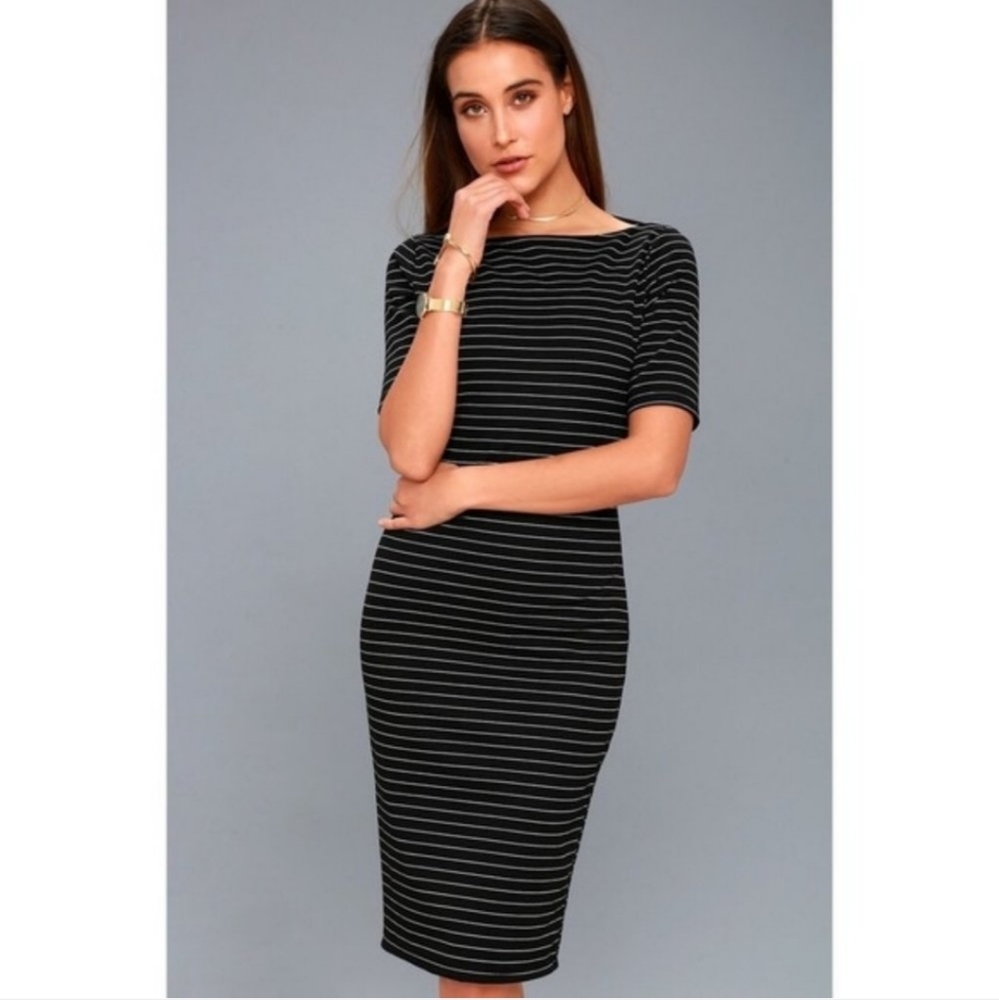 Lulus West Village Classic Striped Black White Dress